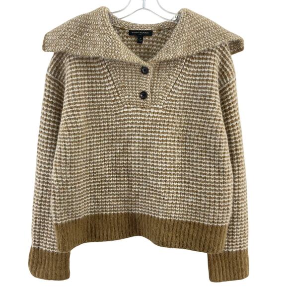 Banana Republic Tan & White Striped Wide Collar Pullover Sweater Women’s S Poly - Picture 1 of 4